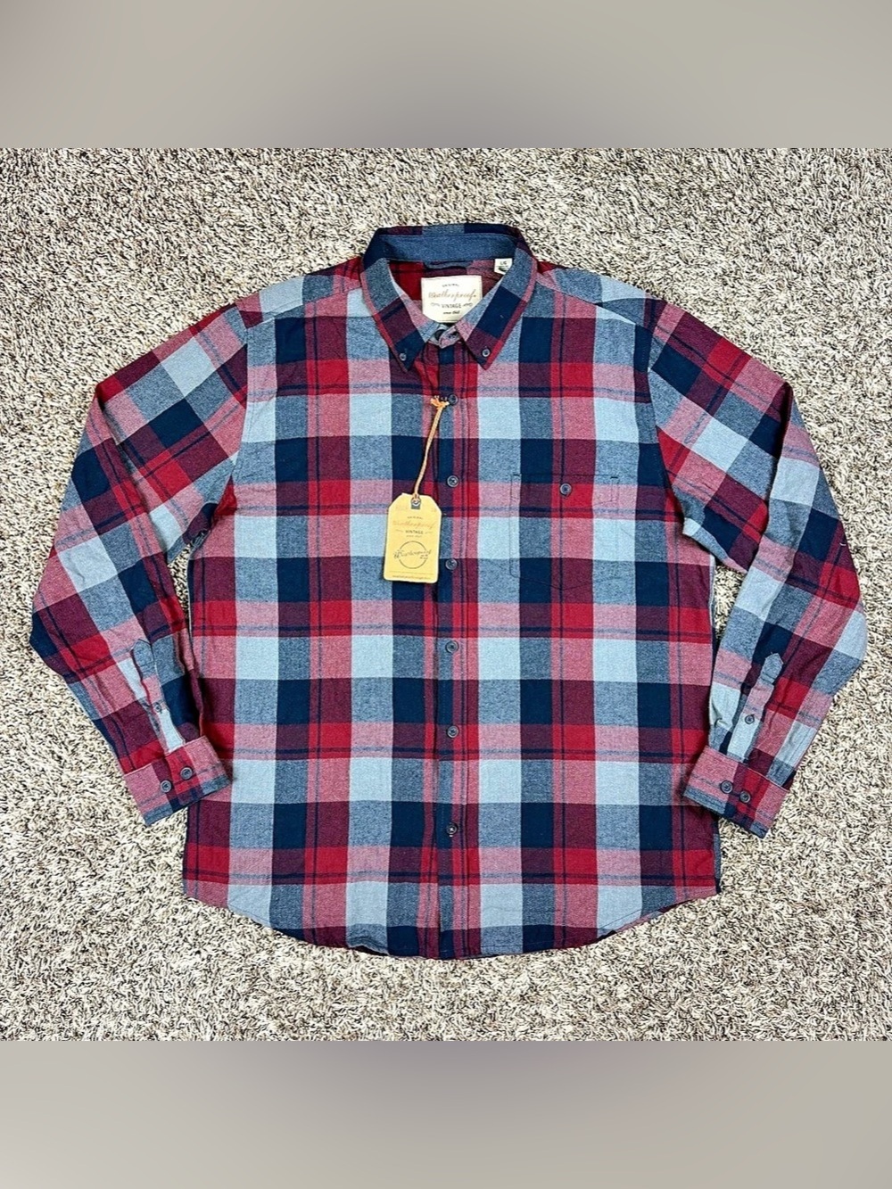 NWT Weatherproof Vintage Flannel Lightweight Plaid Shirt Long Sleeve Mens L Red